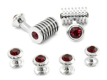 Load image into Gallery viewer, Men's Ruby Red Swarovski Barrel Cufflinks and Studs