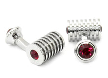 Load image into Gallery viewer, Men's Ruby Red Swarovski Barrel Cufflinks and Studs