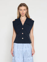 Load image into Gallery viewer, Ruffle Front Button Down Sleeveless Jacket