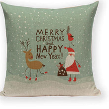 Load image into Gallery viewer, Santa Claus Happy Christmas Cute Deer Decorative Merry Christmas Throw Cushion Covers Tree Reindeer Star Pillow Case For Party Home Decoration Navidad Gift Bed Throw Pillows Case 45x45CM