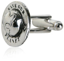 Load image into Gallery viewer, Save Our Planet Silver Cufflinks