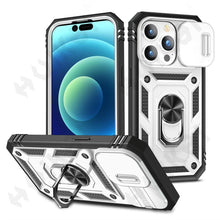 Load image into Gallery viewer, Screen Protector And Kickstand Heavy Duty Protection Shockproof Case for iPhone Slide Camera Case For iPhone 14 Pro Max 14 Plus 13 Pro 12 Build in 360 Degree Rotate Kickstand iPhone Cases