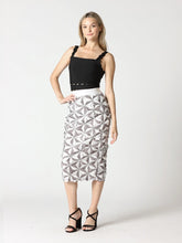 Load image into Gallery viewer, Sequin Beaded Pinwheel Motifs Banding Midi Skirt