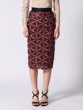 Load image into Gallery viewer, Sequin Beaded Pinwheel Motifs Banding Midi Skirt