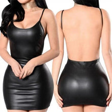Load image into Gallery viewer, Fierce & Fabulous Faux Leather Backless Mini Dress - Wet Look Bodycon with Push-Up Bra for Unforgettable Nights