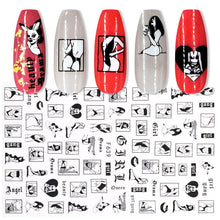 Load image into Gallery viewer, Sexy Lady Pattern 3D Nail Stickers Character Image Decals Slider Valentine Black White Nail Art Decoration Strip Line Nail Decal Self-Adhesive 3D Wave Design Decoration for Women Girls Art Stickers Decal Decoration Metallic Curve Strip Line Nail
