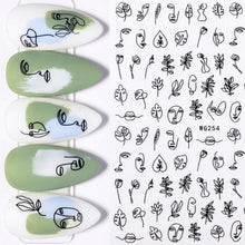 Load image into Gallery viewer, Sexy Lady Shaped 3D Nail Stickers Character Face Image Leaves Flower Decals Slider Black White Nail Art Decoration Manicure Decoration Nail Art Supplies 3D Self-Adhesive Nail Decals Designer Nail Stickers for Acrylic Nails