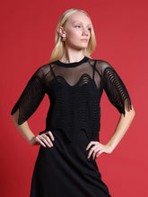 Load image into Gallery viewer, Sheer Crew Neck Mesh Crop Top with Side Zipper