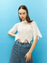 Load image into Gallery viewer, Sheer Crew Neck Mesh Crop Top with Side Zipper