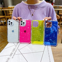 Load image into Gallery viewer, Shining Glitter Shockproof Bumper Phone Case For iPhone 13 12 11 14 Pro Max XR XS Max 13Pro 14 Transparent Soft Cover Cute Pink Glitter Design Transparent Shiny Shockproof Case For Women Girls