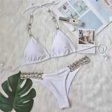 Load image into Gallery viewer, Shiny Diamond Bikini Push Up Halter Swimsuit Female Crystal Swimwear Women Bathing Suit New Women's Crystal Diamond Swimsuit High Cut Bikini Set Straps Two Piece Bathing Suit