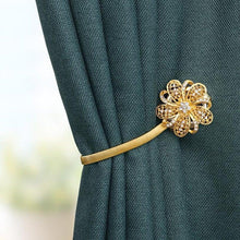 Load image into Gallery viewer, Shiny Flowers Magnetic Curtain Clip Tieback European Style Curtain Clasp Hanging Ball Rope Straps Home Decoration Accessories Crystal Curtain Magnetic Tieback Flower Curtain Clips Buckle with Stretchy Wire Rope For Home Office Decoration