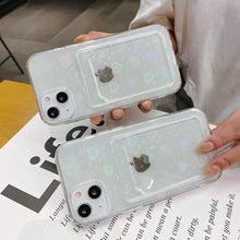 Load image into Gallery viewer, Shiny Holographic Heart Phone Case For iPhone 14 13 Pro Max 11 12 XR 6 7 8 Plus XS X SE 2 Clear Wallet Card Holder Storage Cover Love Heart Pattern Cute Case with Card Holder Soft Cover for iPhone Transparent Phone Case