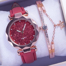 Load image into Gallery viewer, Shiny Luxury Student Watch Womens Star Quartz Watch Fashion Casual Womens Watch Bracelet Set Dial Woman Children Set Bracelet Watch Leather Band Luxury Quartz Watches