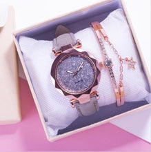 Load image into Gallery viewer, Shiny Luxury Student Watch Womens Star Quartz Watch Fashion Casual Womens Watch Bracelet Set Dial Woman Children Set Bracelet Watch Leather Band Luxury Quartz Watches