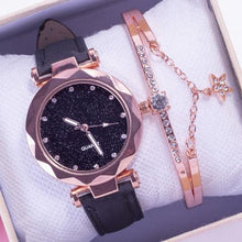 Load image into Gallery viewer, Shiny Luxury Student Watch Womens Star Quartz Watch Fashion Casual Womens Watch Bracelet Set Dial Woman Children Set Bracelet Watch Leather Band Luxury Quartz Watches