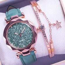 Load image into Gallery viewer, Shiny Luxury Student Watch Womens Star Quartz Watch Fashion Casual Womens Watch Bracelet Set Dial Woman Children Set Bracelet Watch Leather Band Luxury Quartz Watches