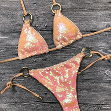 Load image into Gallery viewer, Shiny Solid Bikini Swimsuit Halter Swimwear Bathing Suit Women Bling Sequin Bikini Set Beach Wear Women Shiny Bikini Micro String Two Pieces Swimsuit Female Summer Swimwear
