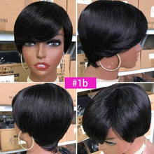 Load image into Gallery viewer, Short Pixie Cut Wig Human Hair Wigs Straight Bob Wigs With Bangs Full Machine Human Hair Wig for Black Women Black & Ombre Wigs For Black Women Gifts for Girlfriends