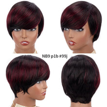 Load image into Gallery viewer, Short Pixie Cut Wig Human Hair Wigs Straight Bob Wigs With Bangs Full Machine Human Hair Wig for Black Women Black & Ombre Wigs For Black Women Gifts for Girlfriends