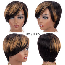 Load image into Gallery viewer, Short Pixie Cut Wig Human Hair Wigs Straight Bob Wigs With Bangs Full Machine Human Hair Wig for Black Women Black & Ombre Wigs For Black Women Gifts for Girlfriends
