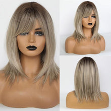 Load image into Gallery viewer, Short Straight Ombre Black Brown Synthetic Wigs with Bangs for Women Bob Wig Heat Resistant Lolita Cosplay Daily Wigs For Black Women Cosplay Wigs For Women