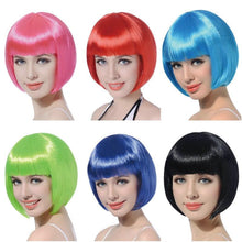 Load image into Gallery viewer, Short Straight Synthetic Blonde Pink Red Black Brown Blue 10" Bob Wigs with Bangs for Women Halloween Cosplay Party For Black Women Gifts for Girlfriends