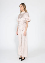 Load image into Gallery viewer, Side Twist Knot Mock Neck Puff Sleeve Satin Top