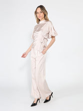 Load image into Gallery viewer, Side Twist Knot Mock Neck Puff Sleeve Satin Top