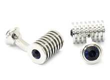 Load image into Gallery viewer, Men's Silver Blue Swarovski Barrel Cufflinks and Studs