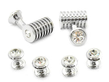 Load image into Gallery viewer, Men's Silver Clear Swarovski Barrel Cufflinks and Studs