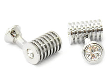 Load image into Gallery viewer, Men's Silver Clear Swarovski Barrel Cufflinks and Studs