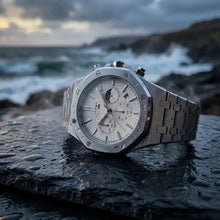 Load image into Gallery viewer, Silver Stainless Steel Watch – ChronoLunar White Dial by Dapper Watches