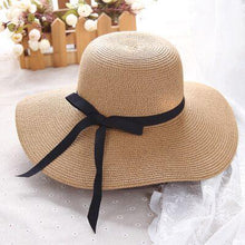 Load image into Gallery viewer, Simple Foldable Wide Floppy Girls Straw Hat Sun Hat Classic New Trendy Big Beach Summer Hats Retro Design Breathable Summer Hat UV Protection Beach Women Travel Cap Portable Female Cap