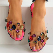 Load image into Gallery viewer, Slides Women Flip Flops Shoes Slippers Rhinestones Sandals Slide Diamond Slipper Slide Open Toe Flat Sandals With Clear Rhinestone Flip Flops Fashion Casual Slip On Party Shoes