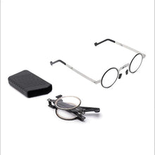 Load image into Gallery viewer, Small Metal Round Folding Reading Glasses Retro Circle Blue Light Computer Grade Glasses Narrow Eyeglasses Frame And Anti Glare Reading Glasses Foldable Computer Reading Glasses For Men +3.5