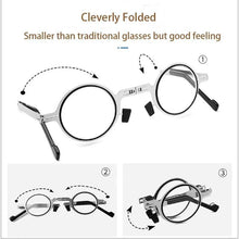 Load image into Gallery viewer, Small Metal Round Folding Reading Glasses Retro Circle Blue Light Computer Grade Glasses Narrow Eyeglasses Frame And Anti Glare Reading Glasses Foldable Computer Reading Glasses For Men +3.5