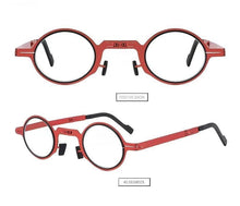 Load image into Gallery viewer, Small Metal Round Folding Reading Glasses Retro Circle Blue Light Computer Grade Glasses Narrow Eyeglasses Frame And Anti Glare Reading Glasses Foldable Computer Reading Glasses For Men +3.5