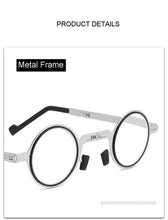 Load image into Gallery viewer, Small Metal Round Folding Reading Glasses Retro Circle Blue Light Computer Grade Glasses Narrow Eyeglasses Frame And Anti Glare Reading Glasses Foldable Computer Reading Glasses For Men +3.5