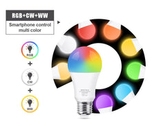 Load image into Gallery viewer, Smart Light Bulb E27 LED Lamp RGB+White+Warm White Work With Alexa Google Home Dimmable Timer Function RGB LED Bulb Bulb-Timer Sunrise Sunset Dimmable Multicolo Warm White No Hub Required Compatible With Alexa Google Home Assistant
