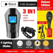 Load image into Gallery viewer, Smart Waterproof Bicycle Light USB Rechargeable Bike Front Light Flashlight With Bike Computer LCD Speedometer Waterproof Bicycles Light And Odometer Horn For Safe Cycling 4 Modes Fits For All Mountain Road Bikes