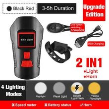Load image into Gallery viewer, Smart Waterproof Bicycle Light USB Rechargeable Bike Front Light Flashlight With Bike Computer LCD Speedometer Waterproof Bicycles Light And Odometer Horn For Safe Cycling 4 Modes Fits For All Mountain Road Bikes