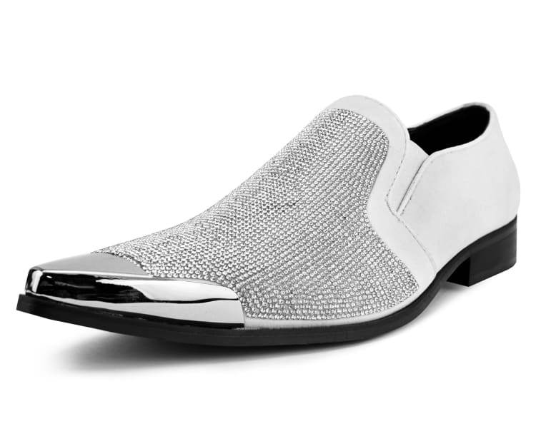 silver dress shoes for men Bolano Dezzy Rhinestone Encrusted Smoking Slip-on Tuxedo Men's Dress S – CC Suits
