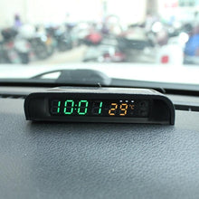 Load image into Gallery viewer, Solar Car Digital Clock Thermometer Dual Color Display Smart Switch High Precision LED Digital Clock Dashboard Solar Powered Car Electronic Clock Stick-On Luminous Car Clock Dashboard Auto Clock Car Watch Clock with Adjustable Brightness Date Temperature