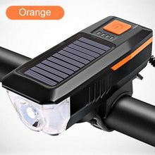 Load image into Gallery viewer, Solar Charging Bicycle Light LED Road Mountain Bike Front Light Waterproof Bicycle Bell Light Rechargeable Headlight Horn Solar Powered USB 3 Mode Bicycle Headlight Combinations Front Light And Bell For Cycling Riding