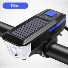 Load image into Gallery viewer, Solar Charging Bicycle Light LED Road Mountain Bike Front Light Waterproof Bicycle Bell Light Rechargeable Headlight Horn Solar Powered USB 3 Mode Bicycle Headlight Combinations Front Light And Bell For Cycling Riding