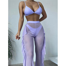 Load image into Gallery viewer, Solid bikini Mesh 3 Pieces Set Swimsuit 3 Pieces Swimsuit Solid Padded Swimwear with Maxi Wrap Skirt Beach Vacation Swim Bath Wear Women Elegant Swimwear Female Ruffle Swimming Suit Sports Bathing Suit