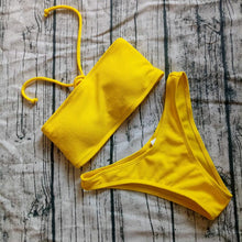 Load image into Gallery viewer, Solid Bikini Swimsuit Women Bikini Set Off Shoulder Swimwear Two Piece Strap Bikini Sets for Women High Waist Teens Bathing Suits Off Shoulder Swimsuit Beachwear