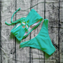 Load image into Gallery viewer, Solid Bikini Swimsuit Women Bikini Set Off Shoulder Swimwear Two Piece Strap Bikini Sets for Women High Waist Teens Bathing Suits Off Shoulder Swimsuit Beachwear