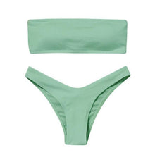 Load image into Gallery viewer, Solid Bikini Swimsuit Women Bikini Set Women Strapless Ribbed Bikini Set Lace Up High Cut Two Piece Swimsuit Bathing Suit Two Piece Tube Top Swimwear Female Bather Swimming Suit